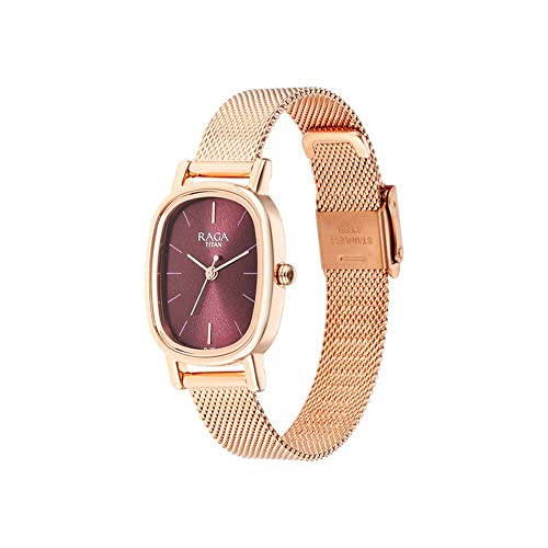 Titan Raga Viva Quartz Analog Burgundy Dial Rose Gold Stainless Steel Strap Watch for Women - NT2665WM01 - Image 4