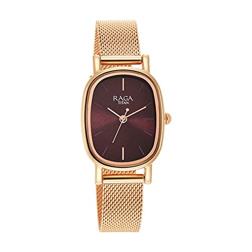 Titan Raga Viva Quartz Analog Burgundy Dial Rose Gold Stainless Steel Strap Watch for Women - NT2665WM01 - Image 2