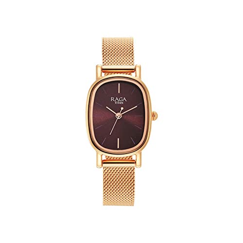Titan Raga Viva Quartz Analog Burgundy Dial Rose Gold Stainless Steel Strap Watch for Women - NT2665WM01 - Image 5