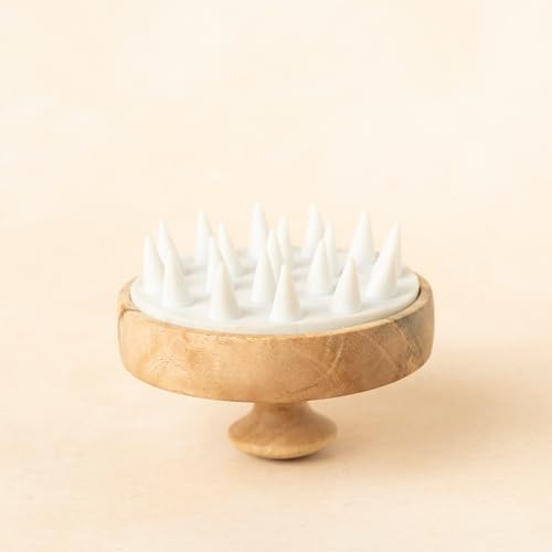 Natural Wooden Scalp Massager - Ergonomic Hair Scrubber & Massage Brush for Men and Women - Soft Silicone Bristles, Ideal for Wet/Dry Hair Use - Image 6