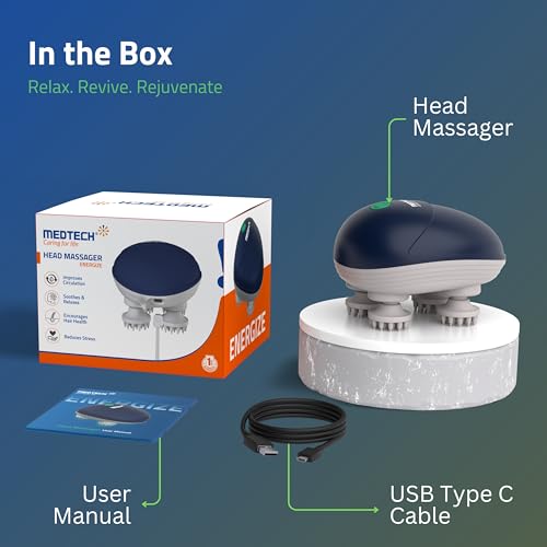 MEDTECH Energize Electric Head Massager | Type-C Charging | Portable Head Massager for Hair Growth, Muscle Relaxation & Stress Relief | 3 Preset Modes, Blue - Image 10