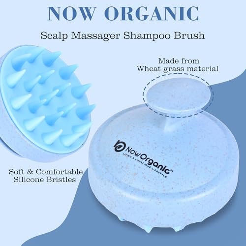 Now Organic Brand Eco Wheat Straw Scalp Massager/Shampoo Comb | Soft Silicone Bristles | Stress-Relieving, Anti-Dandruff, Best Hair Care Tool (Sky blue) - Image 6
