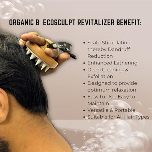 Natural Wooden Scalp Massager - Ergonomic Hair Scrubber & Massage Brush for Men and Women - Soft Silicone Bristles, Ideal for Wet/Dry Hair Use - Image 4