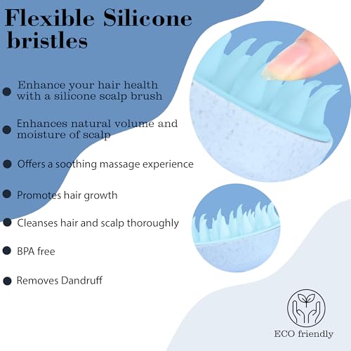 Now Organic Brand Eco Wheat Straw Scalp Massager/Shampoo Comb | Soft Silicone Bristles | Stress-Relieving, Anti-Dandruff, Best Hair Care Tool (Sky blue) - Image 5
