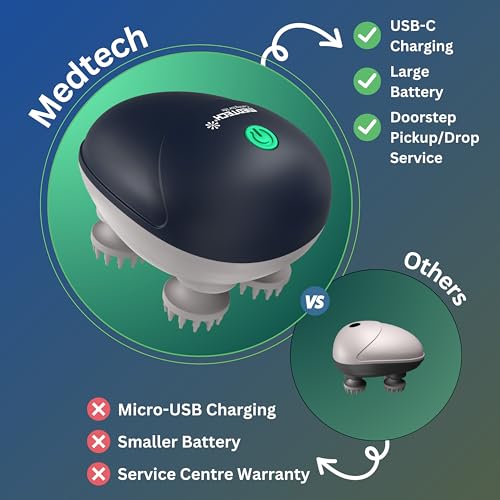 MEDTECH Energize Electric Head Massager | Type-C Charging | Portable Head Massager for Hair Growth, Muscle Relaxation & Stress Relief | 3 Preset Modes, Blue - Image 7