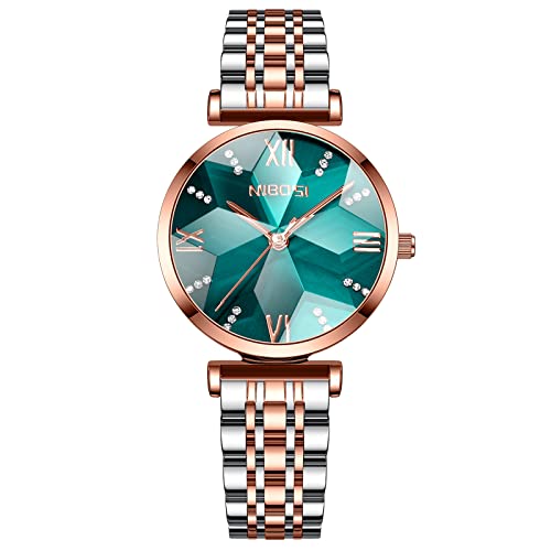 NIBOSI Women Stainless Steel Watches Analog Rose Gold Band and Square Dial Women's Watch for Girls&Miss&Ladies Diamond Studded with Stylish Watches Waterproof - Image 2