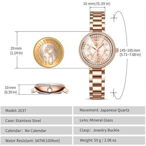NIBOSI Women Watches Analog Quartz Stainless Steel Band Rose Gold Luxury Elegant Diamond Watch for Ladies Stylish Waterproof Wrist Watch - Image 3