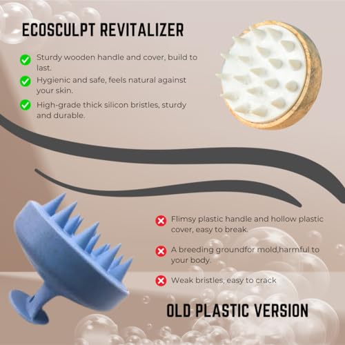 Natural Wooden Scalp Massager - Ergonomic Hair Scrubber & Massage Brush for Men and Women - Soft Silicone Bristles, Ideal for Wet/Dry Hair Use - Image 5