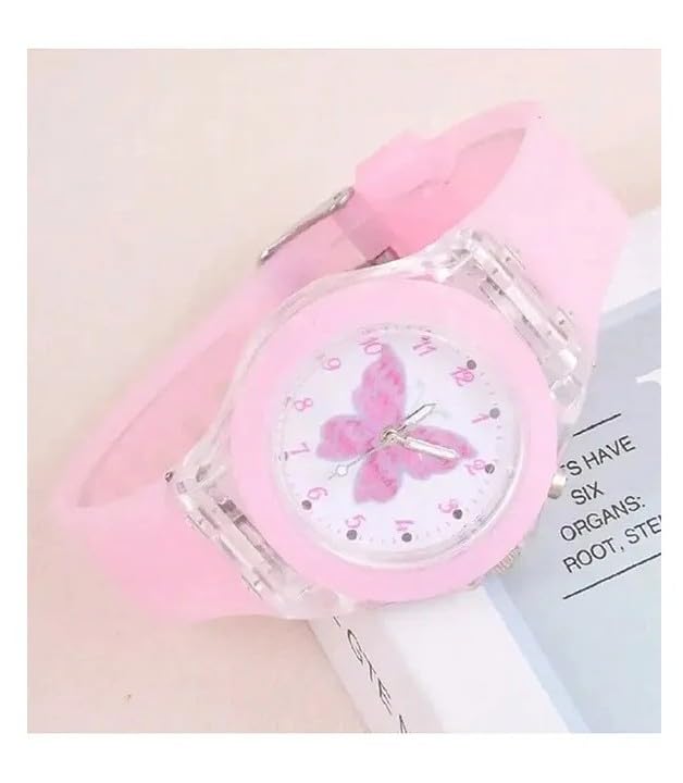 Butterfly Designed Analogue Watch with Beads Embellished Bracelet for 6year Kids - Analog-Digital Watch for Boys & Girls (Baby Pink) - Image 6