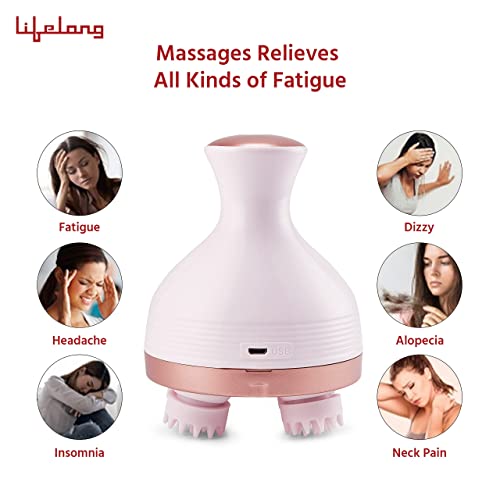 Lifelong LLM225 Rechargeable Head, Scalp Full Body Pain Relief Massager, Electric Head Kneading Massager,4 Speed Modes,Handheld Portable Head Scratcher for Hair Growth,Deep Clean & Relaxation,Brown - Image 4