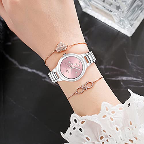 IIK COLLECTION Watches for Women Round Studded Dial |Analogue Quartz Movemnet Ladies Watch|Long Battery Life|Stainless Steel Adjustable Bracelet Chain Strap|Double Lock Clasp Safety Watches for Girls - Image 4