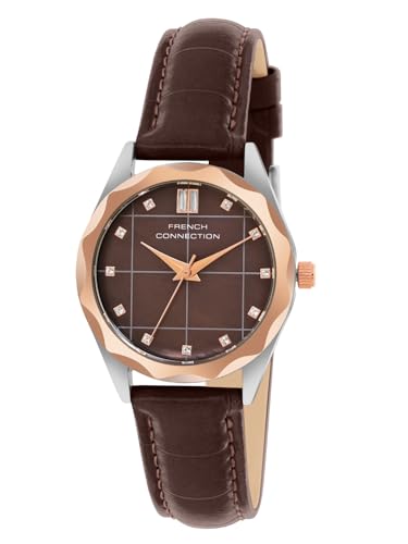 French Connection 3 Hands Brown Round Dial Leather Strap Casual Premium MOP Feature Wrist Watch for Women - FCB11BRL - Image 3