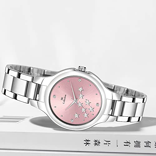 IIK COLLECTION Watches for Women Round Studded Dial |Analogue Quartz Movemnet Ladies Watch|Long Battery Life|Stainless Steel Adjustable Bracelet Chain Strap|Double Lock Clasp Safety Watches for Girls - Image 3