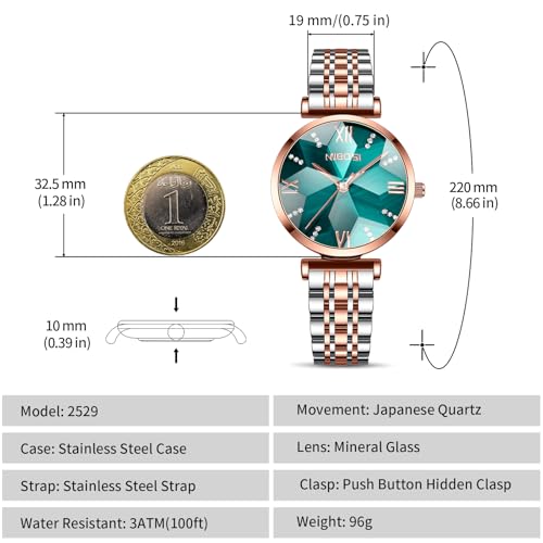 NIBOSI Women Stainless Steel Watches Analog Rose Gold Band and Square Dial Women's Watch for Girls&Miss&Ladies Diamond Studded with Stylish Watches Waterproof - Image 3