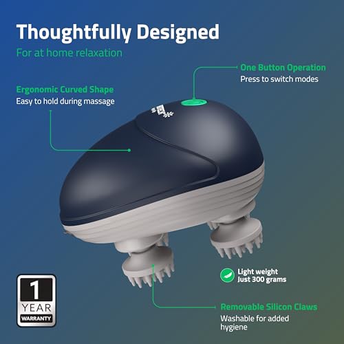 MEDTECH Energize Electric Head Massager | Type-C Charging | Portable Head Massager for Hair Growth, Muscle Relaxation & Stress Relief | 3 Preset Modes, Blue - Image 9