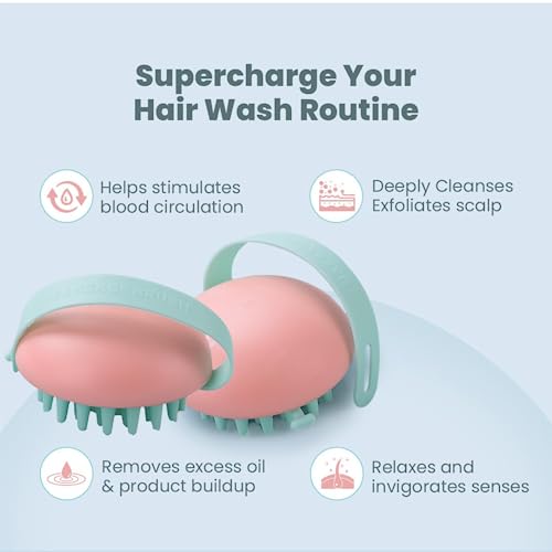 Rey Naturals Hair Scalp Massager | Shampoo & Hair Oil Brush for Men and Women | Hair Growth, Scalp Care and Relaxation | Oil Massager For Scalp | Soft Silicon Bristles for Gentle Massage | Pink-Set Of 2 - Image 3