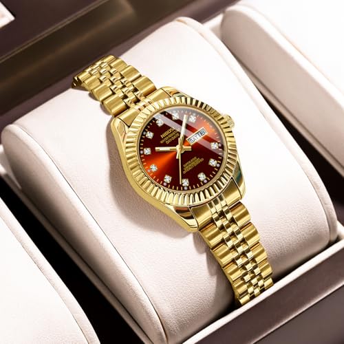 NIBOSI Watches for Woman Analog Quartz Stainless Steel Diamond Small Dial Women Watches Classic Gold Green Wrist Watch Date Waterproof - Image 7