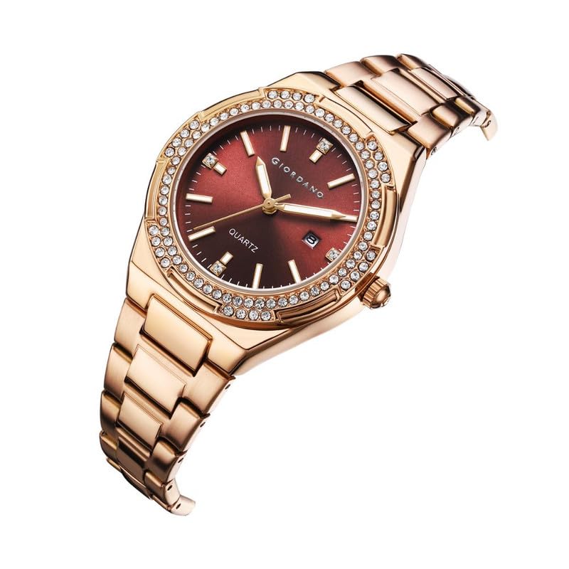 Giordano Analog Watch for Women with Crystal Bezel, Round Gloss Finish dial, Stainless Steel Strap and Date Display - Image 5