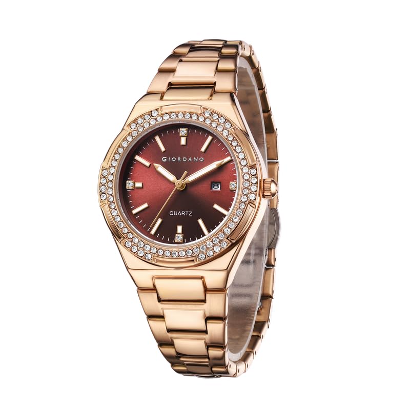 Giordano Analog Watch for Women with Crystal Bezel, Round Gloss Finish dial, Stainless Steel Strap and Date Display - Image 2
