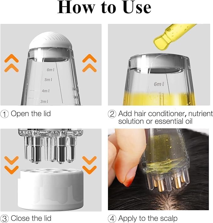 Hair Oil Applicator Comb, Smooth Root Comb Applicator Bottle For Scalp Oil, Anti Hair Loss Lotion Dispenser, Anti-Leak, 6Ml Scale Control, Salon Care, Oily/Greasy Hair, Transparent - Image 4