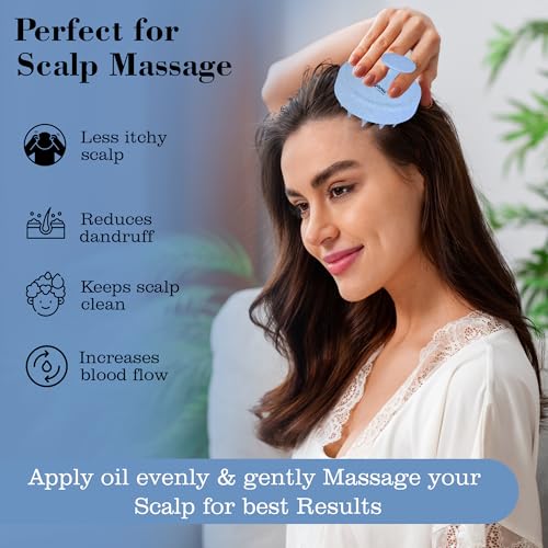 Now Organic Brand Eco Wheat Straw Scalp Massager/Shampoo Comb | Soft Silicone Bristles | Stress-Relieving, Anti-Dandruff, Best Hair Care Tool (Sky blue) - Image 4