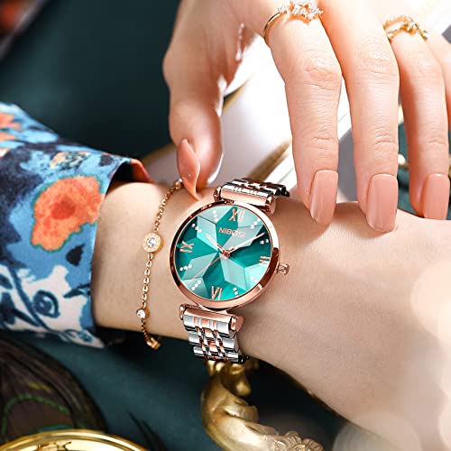 NIBOSI Women Stainless Steel Watches Analog Rose Gold Band and Square Dial Women's Watch for Girls&Miss&Ladies Diamond Studded with Stylish Watches Waterproof - Image 8
