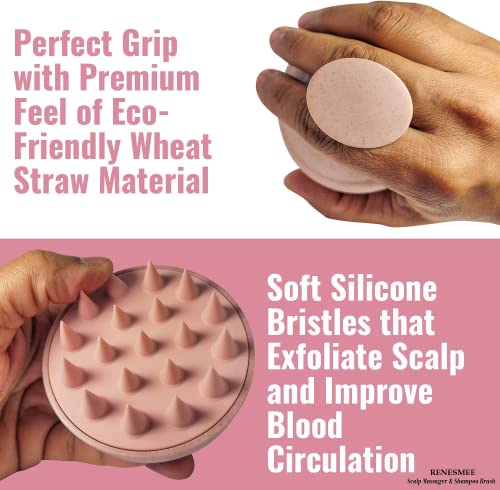 RENESMEE Scalp Massager Shampoo Brush, Eco-friendly Wheat Straw body with Soft Silicon Bristles, Hair Scalp Scrubber, Scalp Exfoliator | Dandruff Removal, Prevents Hair loss (Pink) - Image 5